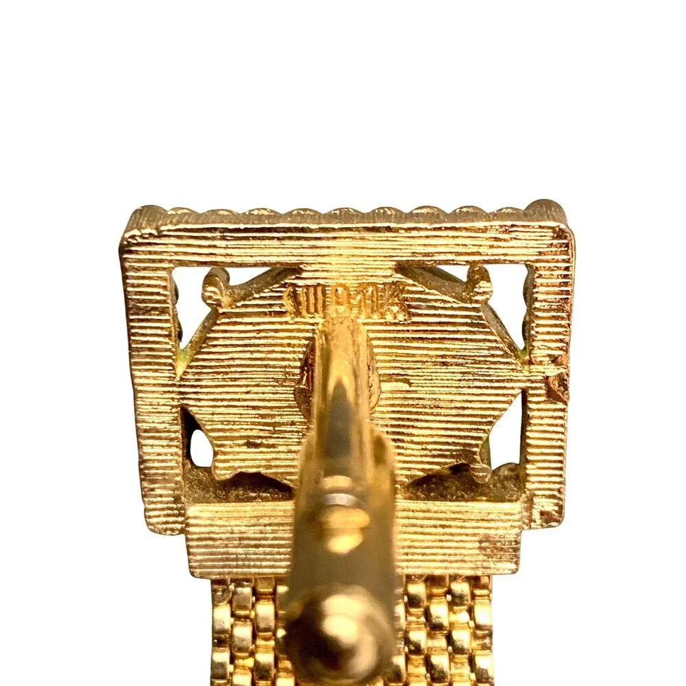 Vintage Swank 60s Cufflinks Chartreuse Green Moonglow Lucite Gold Tone Mesh Wrap